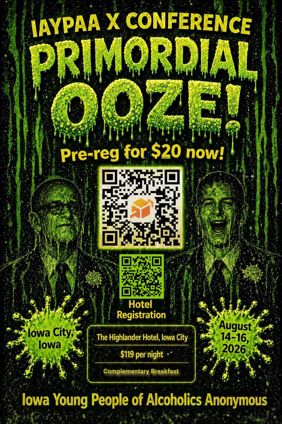 IAYPAA X Primordial Ooze conference flyer - August 14-16, 2026, Iowa City, Iowa